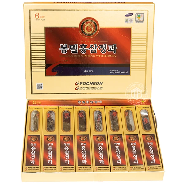 Hồng sâm nguyên củ tẩm mật ong hộp 300g chính hãng Pocheon sâm Hàn Quốc 6 năm tuổi