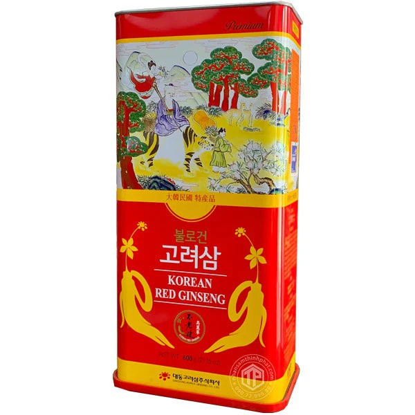 Hồng sâm củ khô hộp thiếc 600g chính hãng Daedong Hàn Quốc củ nhỏ