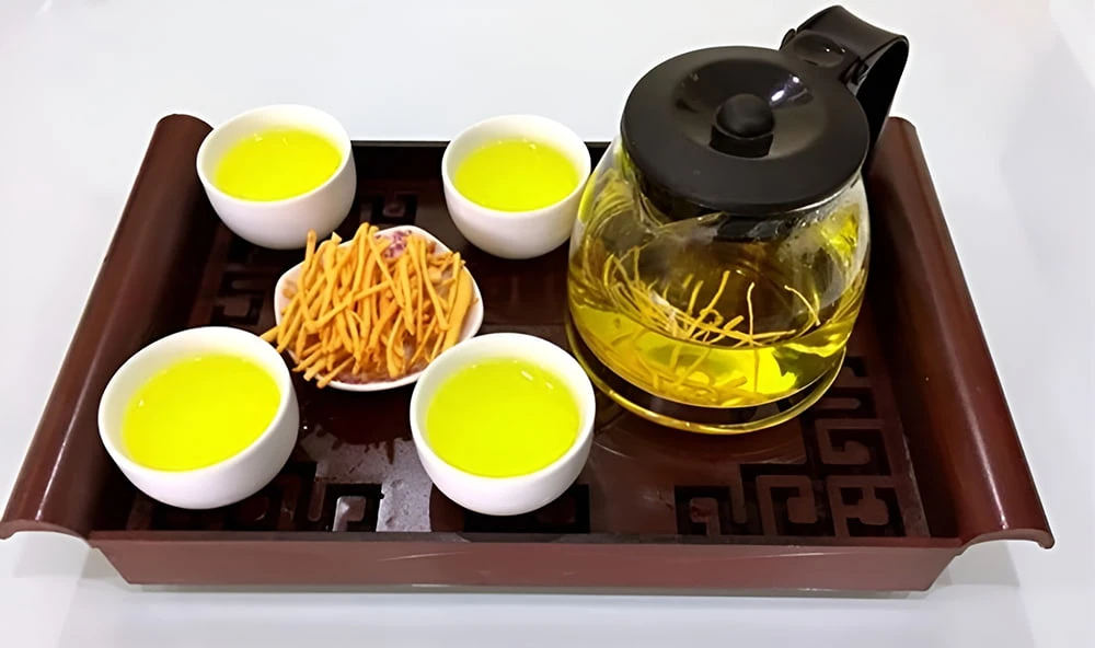 Trà pha từ đông trùng hạ thảo tươi Trà pha từ đông trùng hạ thảo tươi