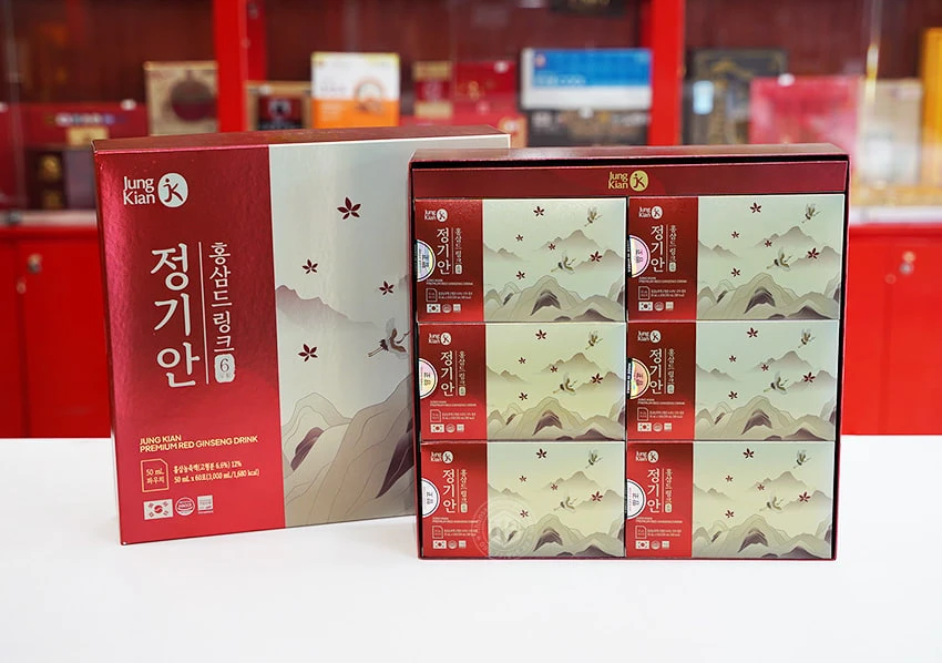 Nước hồng sâm Hàn Quốc Jung Kian Premium hộp 60 gói x 50ml Nước hồng sâm Hàn Quốc Jung Kian Premium hộp 60 gói x 50ml