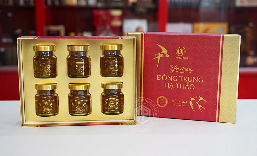 Yến sào đông trùng hạ thảo ký chủ cao cấp hộp 6 lọ