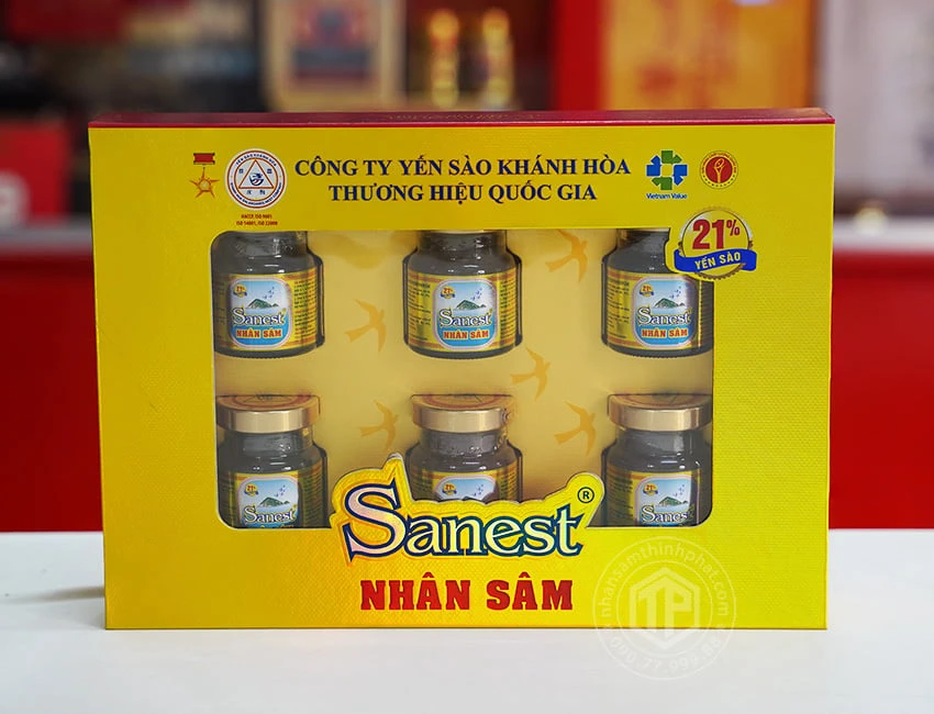 Yến Sào Sanest nhân sâm Fucoidan hộp 6 lọ Yến Sào Sanest nhân sâm Fucoidan hộp 6 lọ