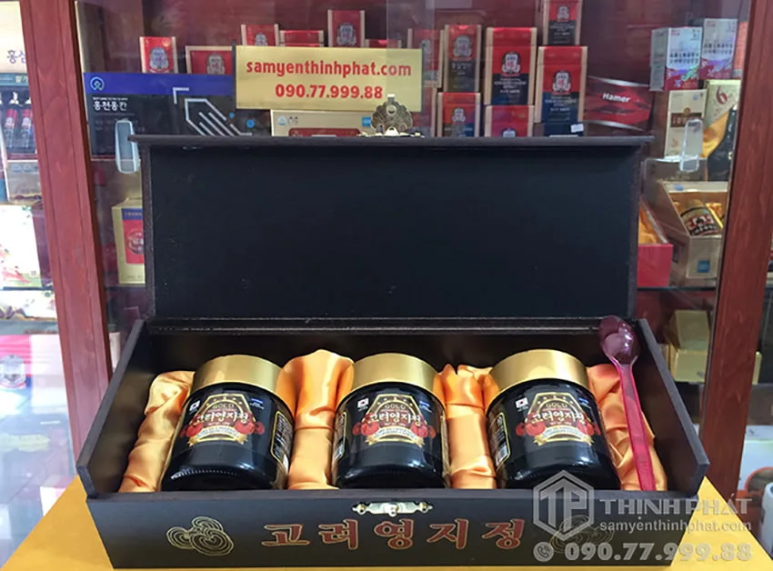 Cao linh chi núi Hàn Quốc cao cấp hộp gỗ đen 3 lọ x 120g gold