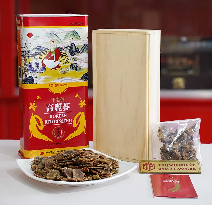 Hồng Sâm Củ Khô Hộp Thiếc 600g Chính hãng Daedong Hàn Quốc 20 củ Hồng Sâm Củ Khô Hộp Thiếc 600g Chính hãng Daedong Hàn Quốc 20 củ