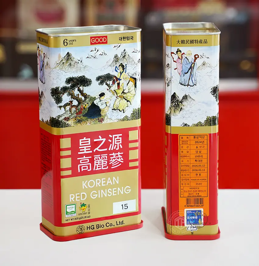 Hồng sâm củ khô hộp thiếc HG Bio 600g Chính hãng Hàn Quốc Hồng sâm củ khô hộp thiếc HG Bio 600g Chính hãng Hàn Quốc
