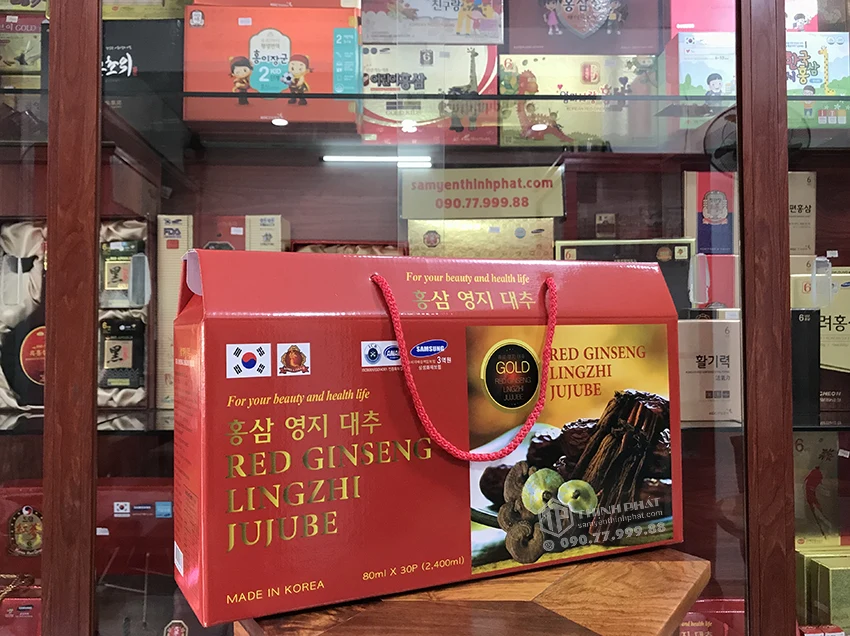 Nước hồng sâm linh chi táo đỏ Hàn Quốc hộp 30 gói x 80ml Nước hồng sâm linh chi táo đỏ Hàn Quốc hộp 30 gói x 80ml