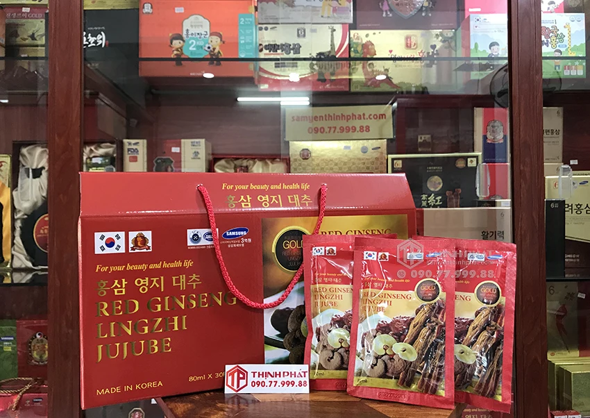 Nước hồng sâm linh chi táo đỏ Hàn Quốc hộp 30 gói x 80ml Nước hồng sâm linh chi táo đỏ Hàn Quốc hộp 30 gói x 80ml
