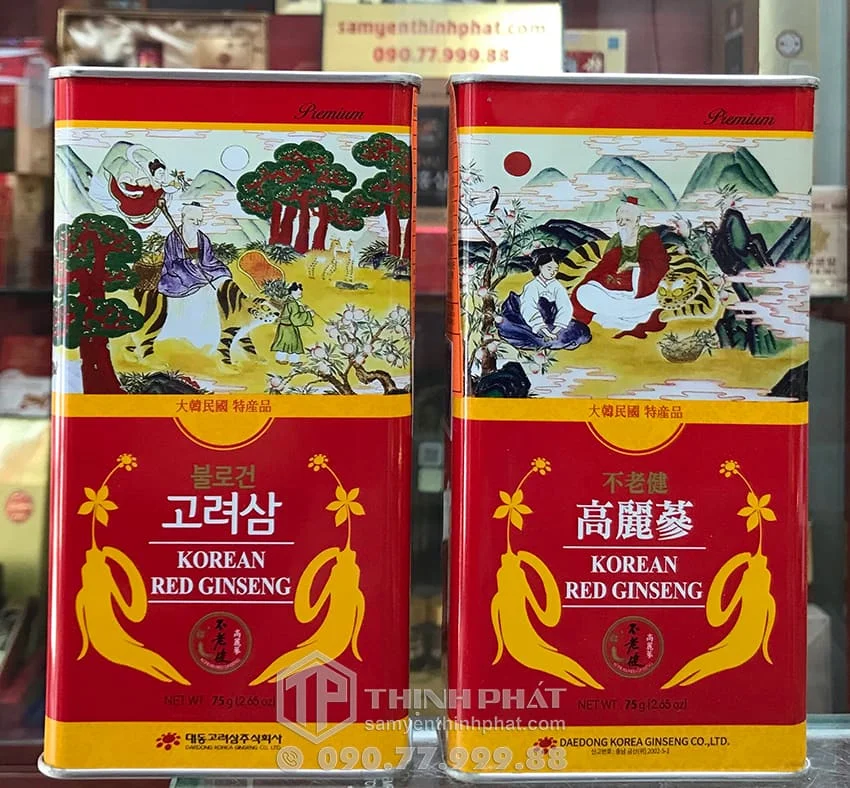Hồng sâm củ khô 6 năm tuổi 75g hộp thiếc chính hãng Deadong Hàn Quốc Hồng sâm củ khô 6 năm tuổi 75g hộp thiếc chính hãng Deadong Hàn Quốc