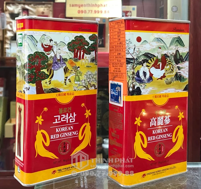Hồng sâm củ khô 6 năm tuổi 75g hộp thiếc chính hãng Deadong Hàn Quốc Hồng sâm củ khô 6 năm tuổi 75g hộp thiếc chính hãng Deadong Hàn Quốc