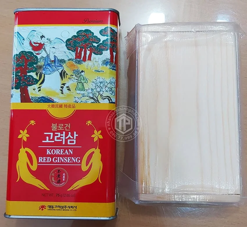 Hồng sâm củ khô 6 năm tuổi 75g hộp thiếc chính hãng Deadong Hàn Quốc Hồng sâm củ khô 6 năm tuổi 75g hộp thiếc chính hãng Deadong Hàn Quốc