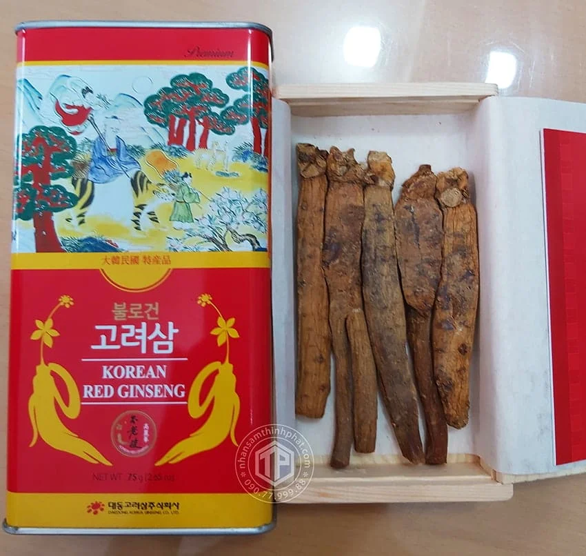 Hồng sâm củ khô 6 năm tuổi 75g hộp thiếc chính hãng Deadong Hàn Quốc Hồng sâm củ khô 6 năm tuổi 75g hộp thiếc chính hãng Deadong Hàn Quốc
