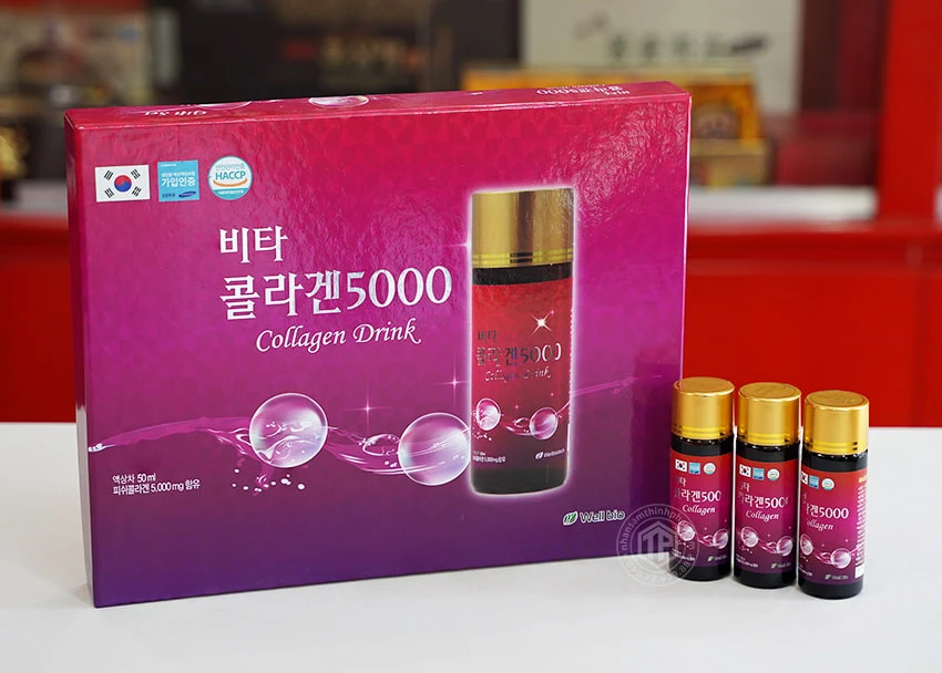 Nước Uống Collagen Drink 5000 Well Bio Hàn Quốc hộp 10 chai x 50ml Nước Uống Collagen Drink 5000 Well Bio Hàn Quốc hộp 10 chai x 50ml