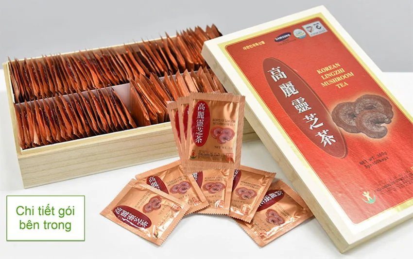 Trà linh chi hòa tan Hàn Quốc hộp gỗ 100 gói Trà linh chi hòa tan Hàn Quốc hộp gỗ 100 gói